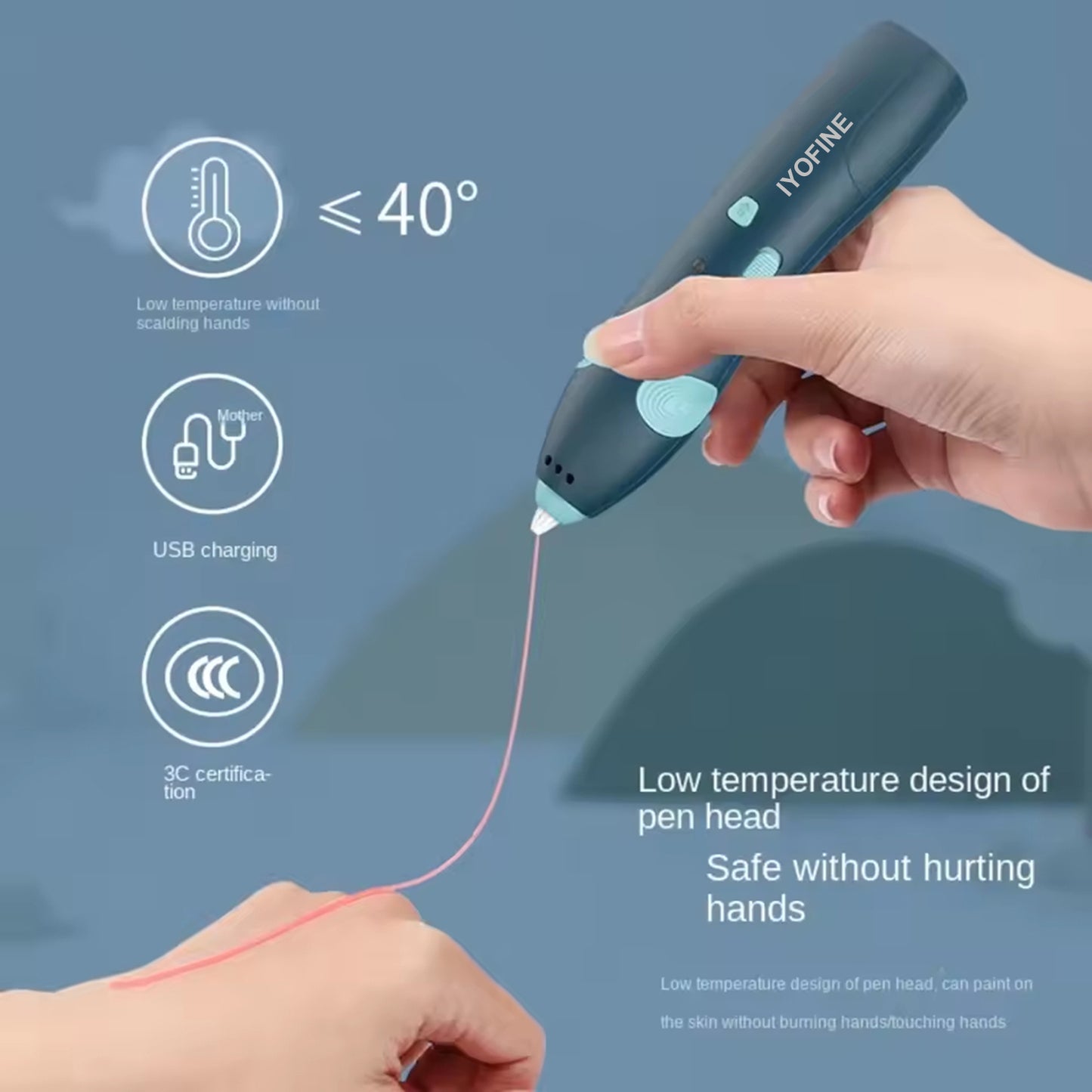 IYOFINE 3D Printing Pen DIY Drawing Paiting 3D Pen Set Low Temperature PCL Filament for Kids
