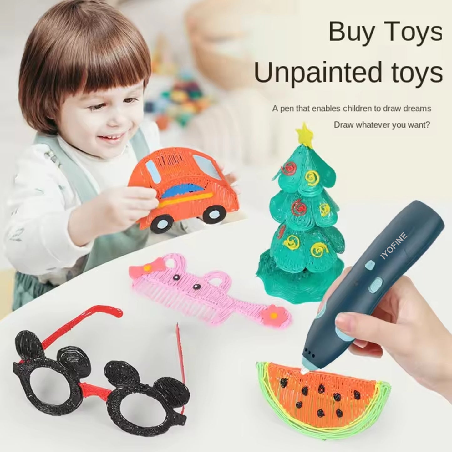 IYOFINE 3D Printing Pen DIY Drawing Paiting 3D Pen Set Low Temperature PCL Filament for Kids